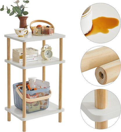 Holz Beistelltisch mit 3 Ebenen 39x29x68.5cm Weiß Moderne Design