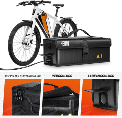 Ebike Akku Tasche 1000°C Feuerfest 49x15x15 cm - Lagern, Transportieren, Laden