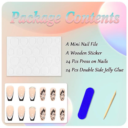 Kunstnägel Press on Nails 24 Stk. French Schwarz Schmetterling Sarg Acryl