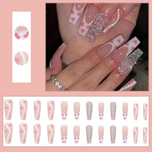 Ceboic Lange Press on Nägel Glitter Ballerina Rosa Herzen
