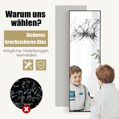 Ganzkörperspiegel Wand & Tür, 120x37cm, Schwarz mit Metallrahmen