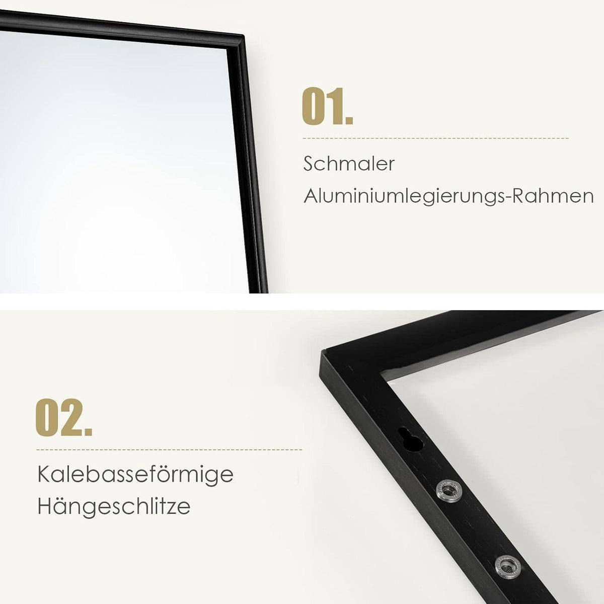 Ganzkörperspiegel Wand & Tür, 120x37cm, Schwarz mit Metallrahmen