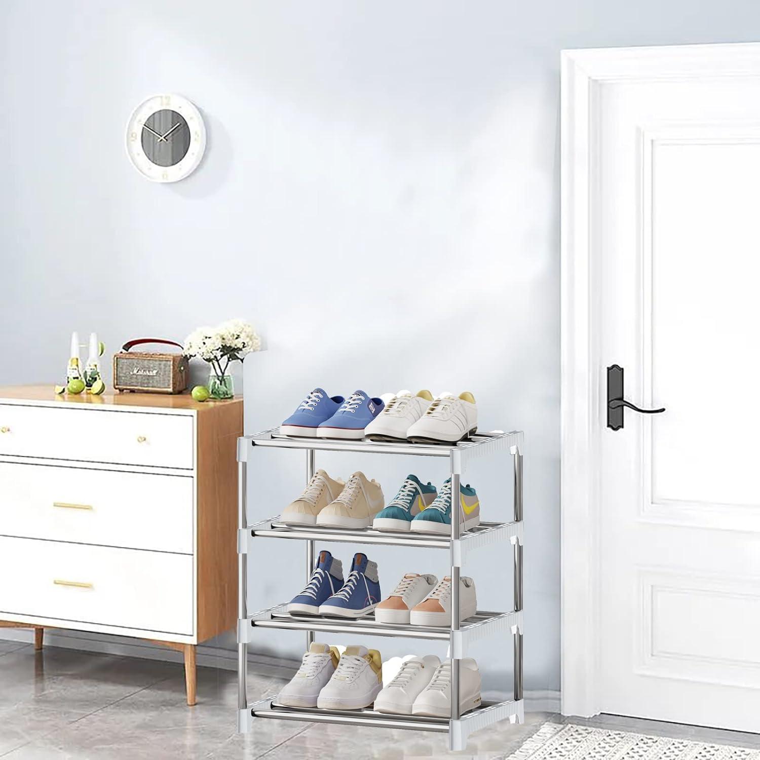 Kleines stapelbares Schuhregal 4 Ebenen Organizer White
