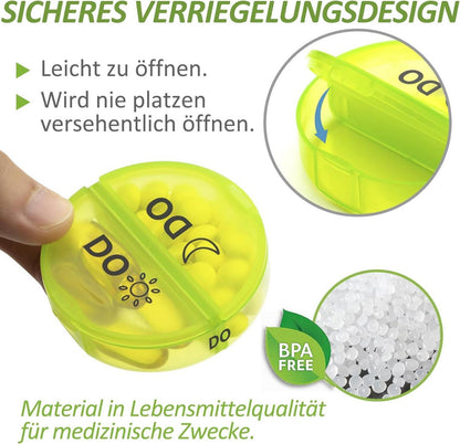 Pillendose 7 Tage Tablettenbox 2 Fächer Organizer Schwarz