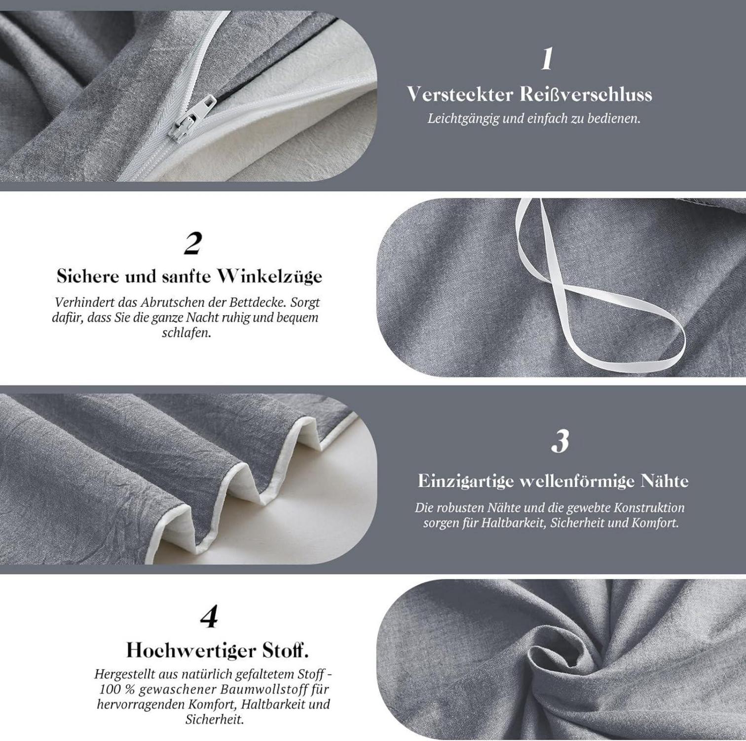 Bettwäsche Set 135x200 Dunkelgrau Baumwolle Stone Washed