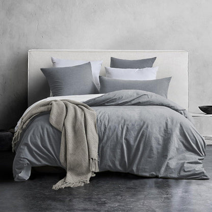 Bettwäsche Set Dunkelgrau 155x220 Baumwolle Stone Washed