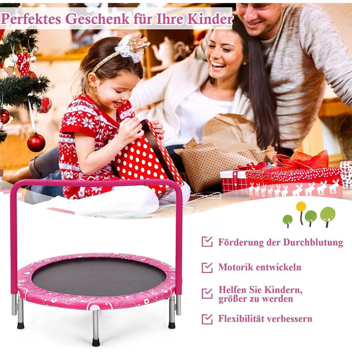Faltbares Kindertrampolin 92x92cm mit Griff & Polster