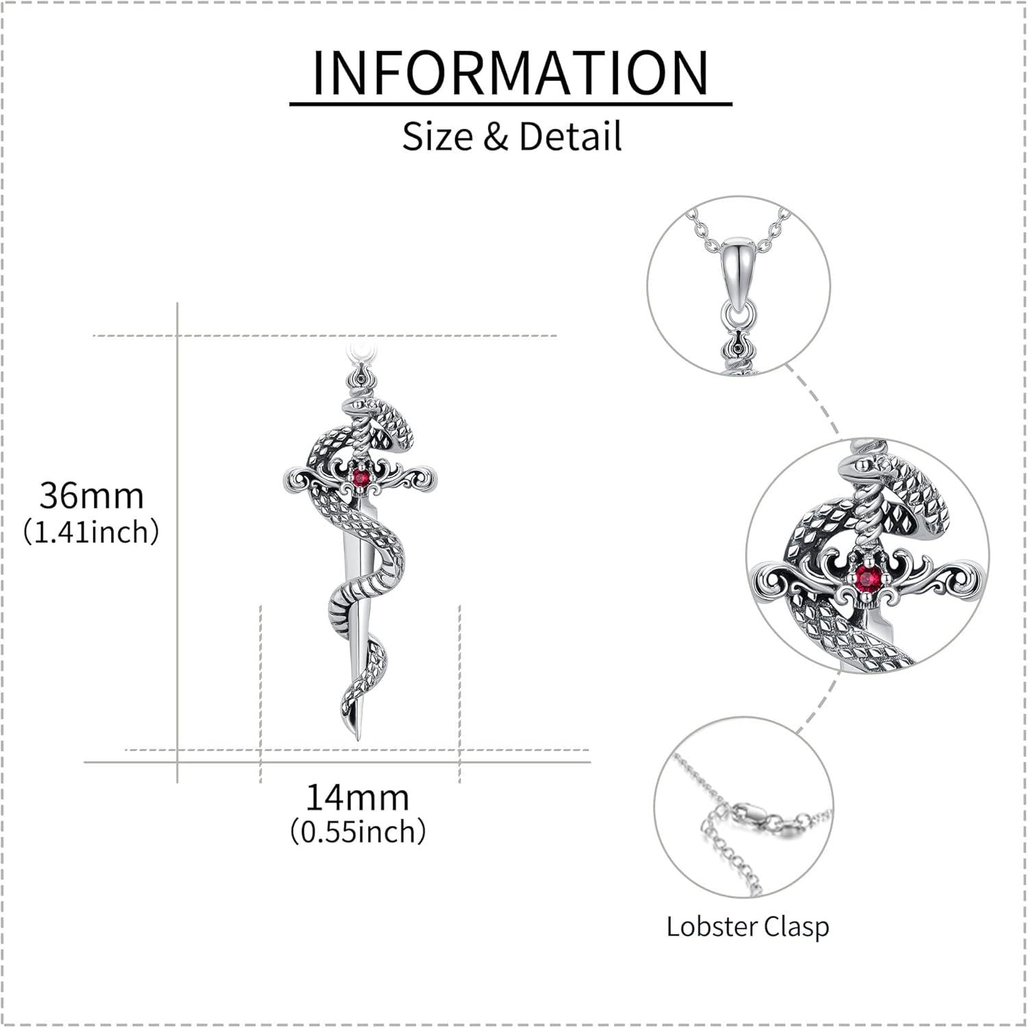 Sterling Silber Schwert Schlange Halskette Gotischer Schmuck