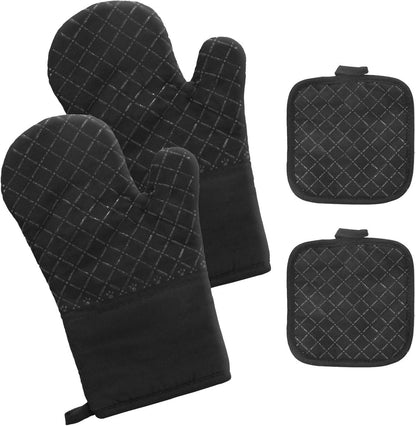 Ofenhandschuhe Topflappen Set 4er 300°C Hitzebeständig Schwarz