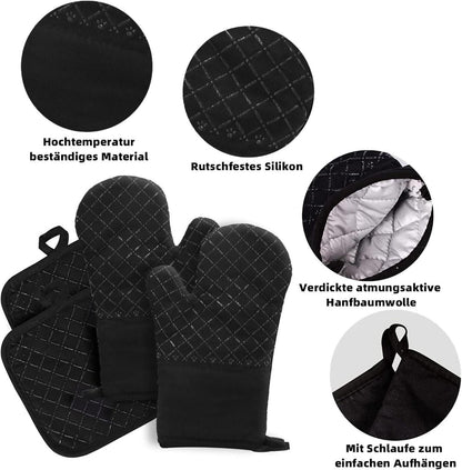 Ofenhandschuhe Topflappen Set 4er Hitzebeständig Anti-Rutsch