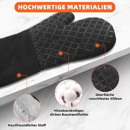 Ofenhandschuhe Topflappen Set 300°C Hitzebeständig Anti-Rutsch Schwarz