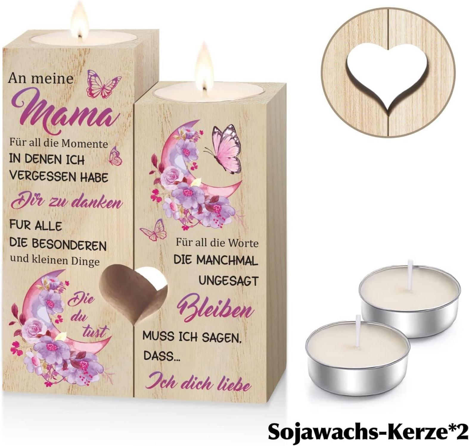 Geburtstagsgeschenk für Mama Holz Kerzenhalter Herzform Gravur