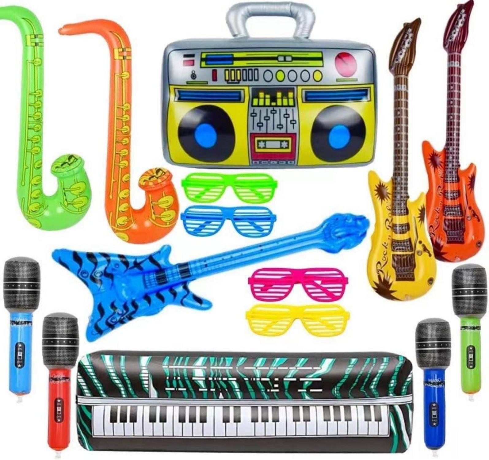 Aufblasbare Rockstar Partyzubehör 16er Set Saxophon Gitarre Mikrofon