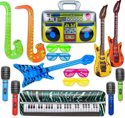 Aufblasbare Rockstar Partyzubehör 16er Set Saxophon Gitarre Mikrofon