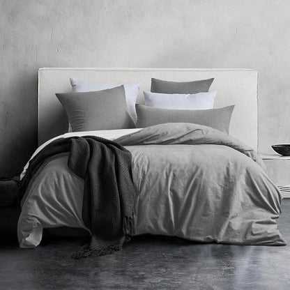 Bettwäsche Set Baumwolle Rauchgrau Stone Washed 135x200 Bettbezug