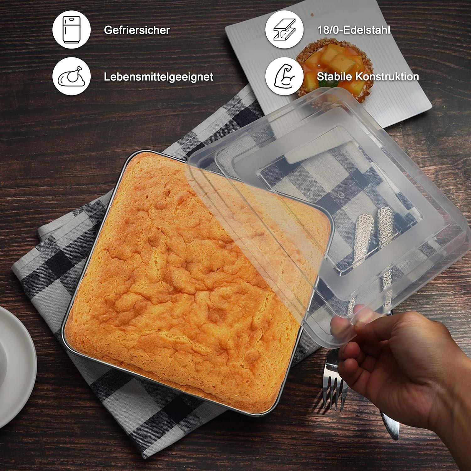 Herogo Kuchenform Edelstahl Backblech mit Deckel Quadratisch 21x5 cm