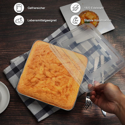 Herogo Kuchenform Edelstahl Backblech mit Deckel Quadratisch 21x5 cm
