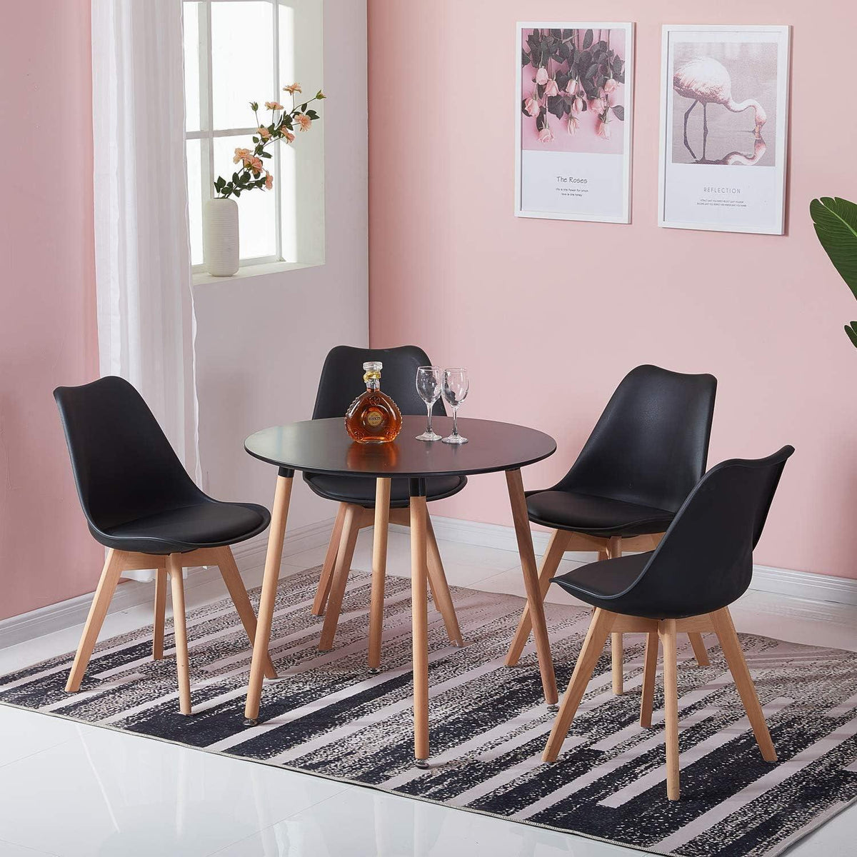 Moderner Rund Esstisch | Küchentisch 80x80cm Schwarz MDF