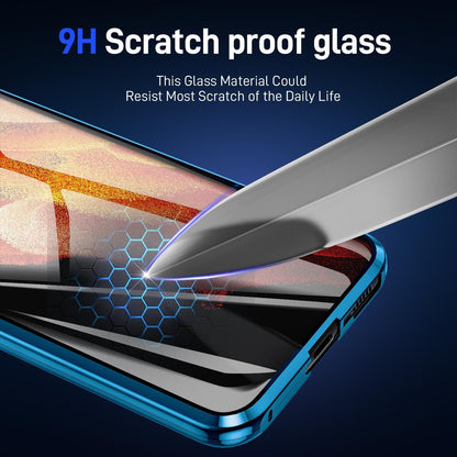 Samsung Galaxy S23 Ultra Hülle Magnetisch Metall Flip Cover Blau