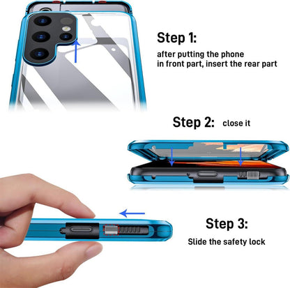 Samsung Galaxy S23 Ultra Hülle 360 Grad Schutz Aluminium Glas Blau