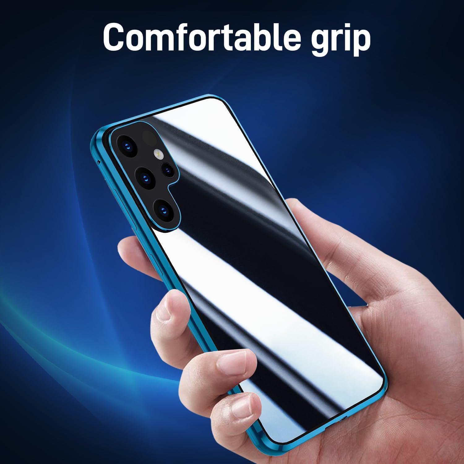 Samsung Galaxy S23 Ultra Hülle Magnetisch Metall Flip Cover Blau