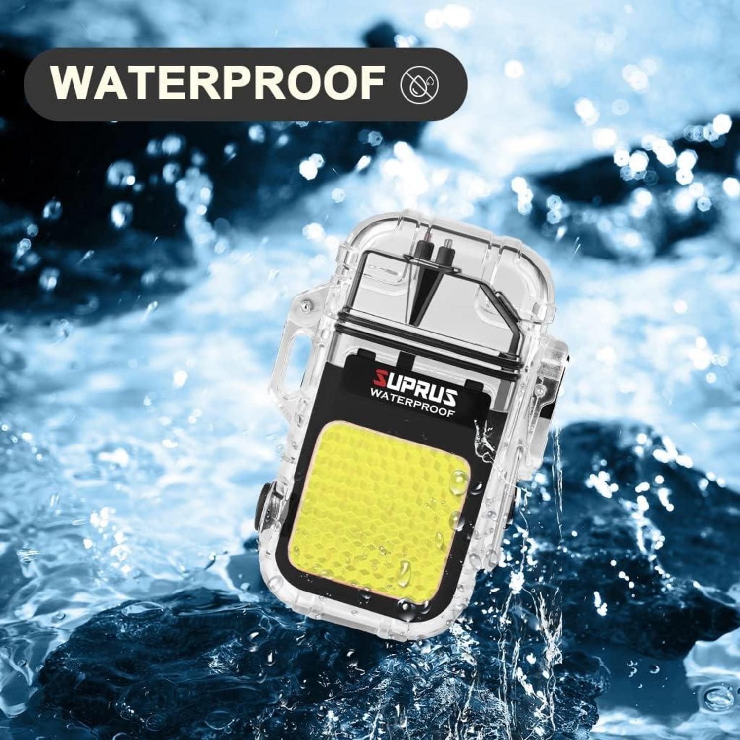 SUPRUS Wasserdichtes Leuchtfeuerzeug 3 Modi Taschenlampe Winddicht Dual Arc Plasma-Feuerzeug