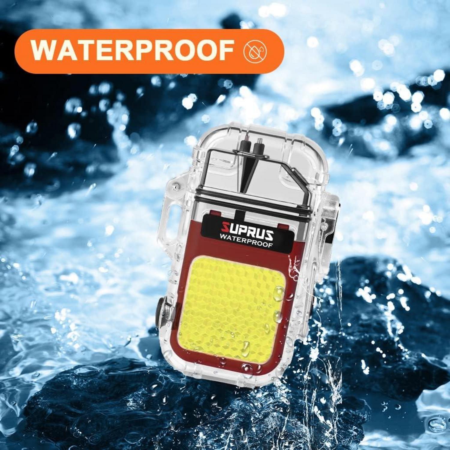 SUPRUS Wasserdichtes Leuchtfeuerzeug 3 Modi Taschenlampe Winddicht Doppelbogen Elektrisch EDC Feuerzeug