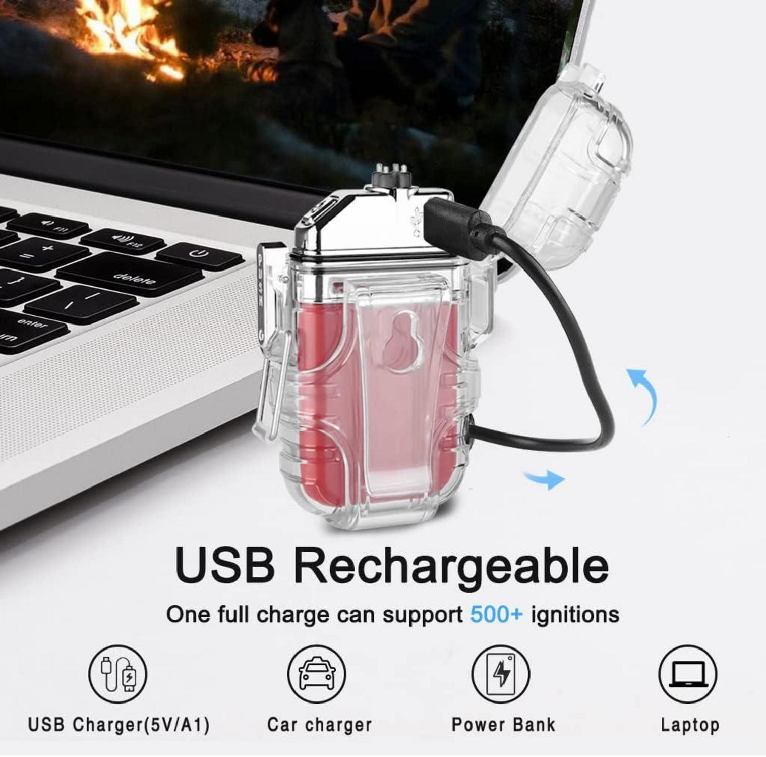Wasserdichtes Plasma-Feuerzeug, Winddicht, USB, Taschenlampe, Doppelbogen
