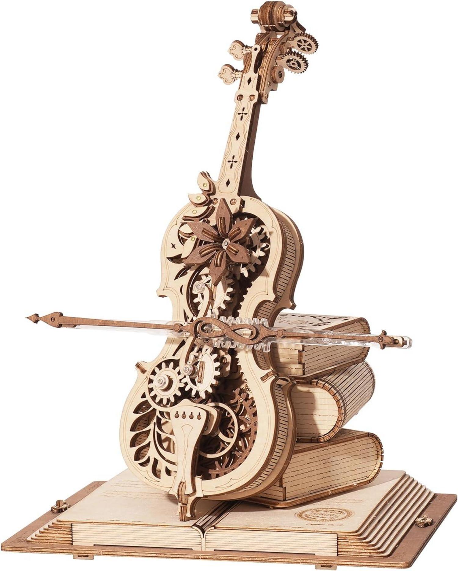 ROKR 3D Holz Puzzle Modell Kit Spieluhr Cello Musikalisches DIY