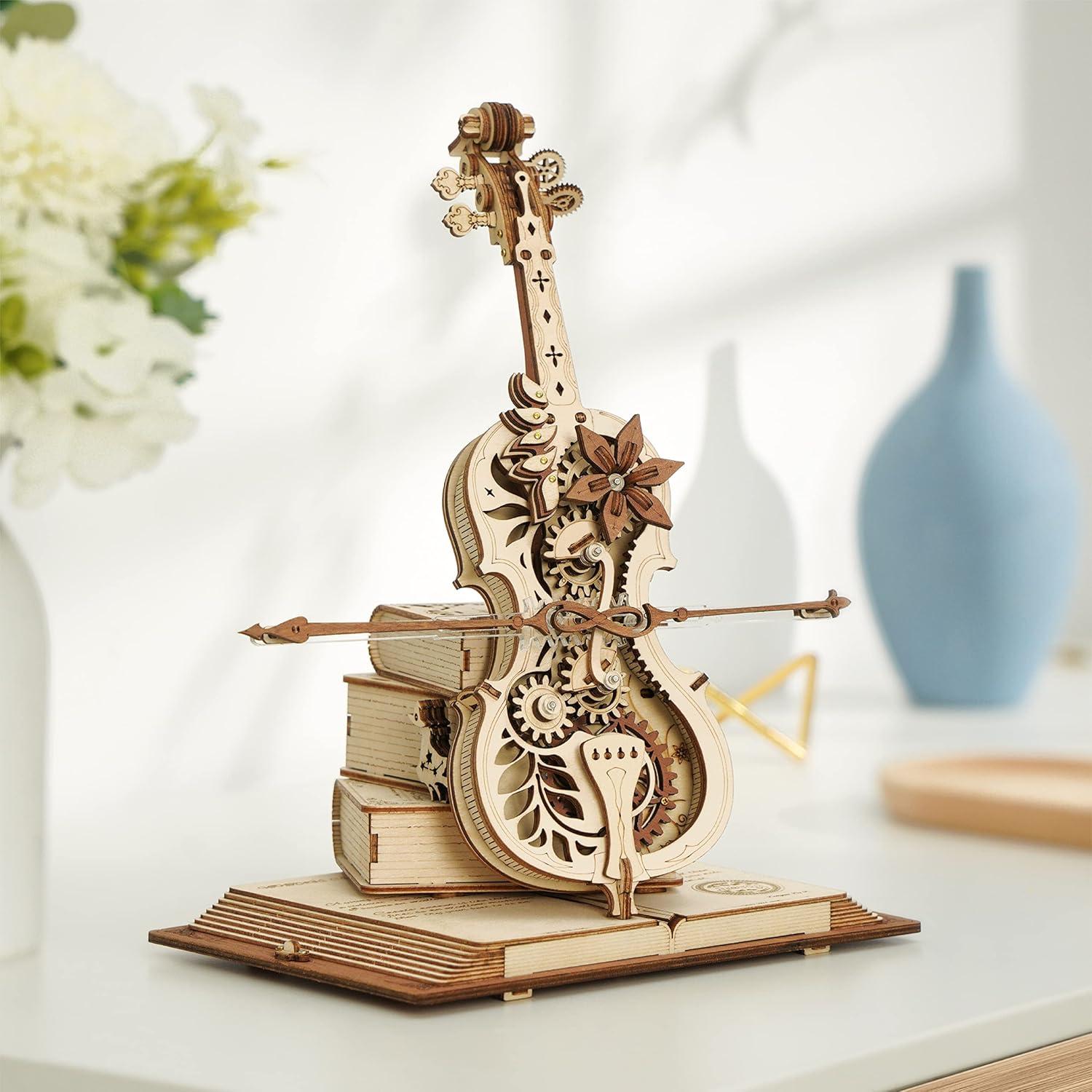 ROKR 3D Holz Puzzle Modellbausatz Cello Musik Spieluhr DIY Geschenk