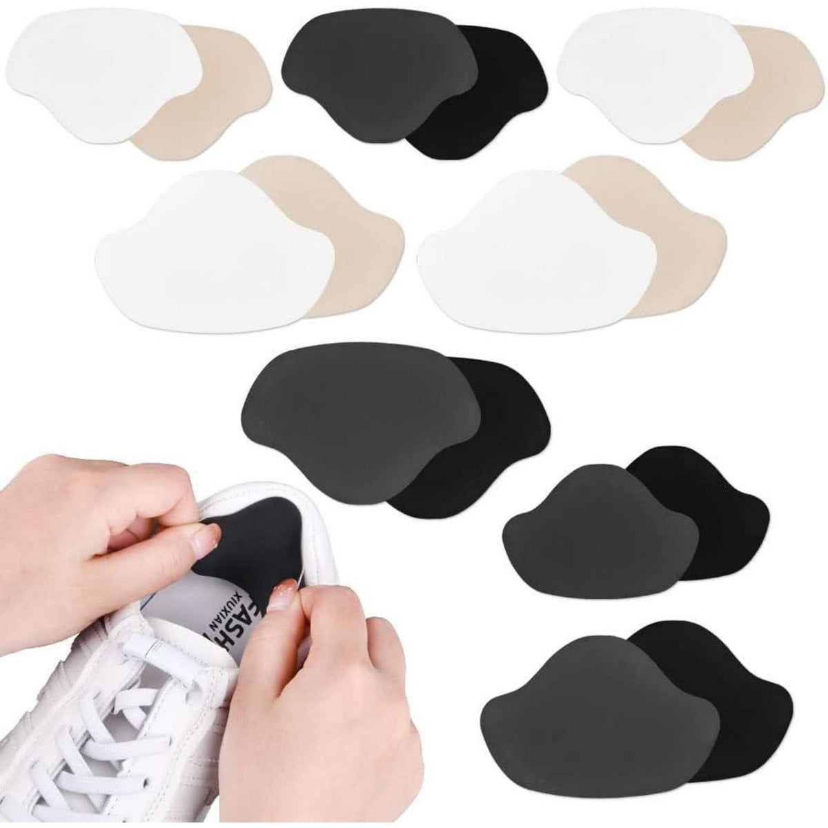 Sneaker Fersen Reparatur Patches – 8 Paar, Schwarz/Weiß/Grau/Beige