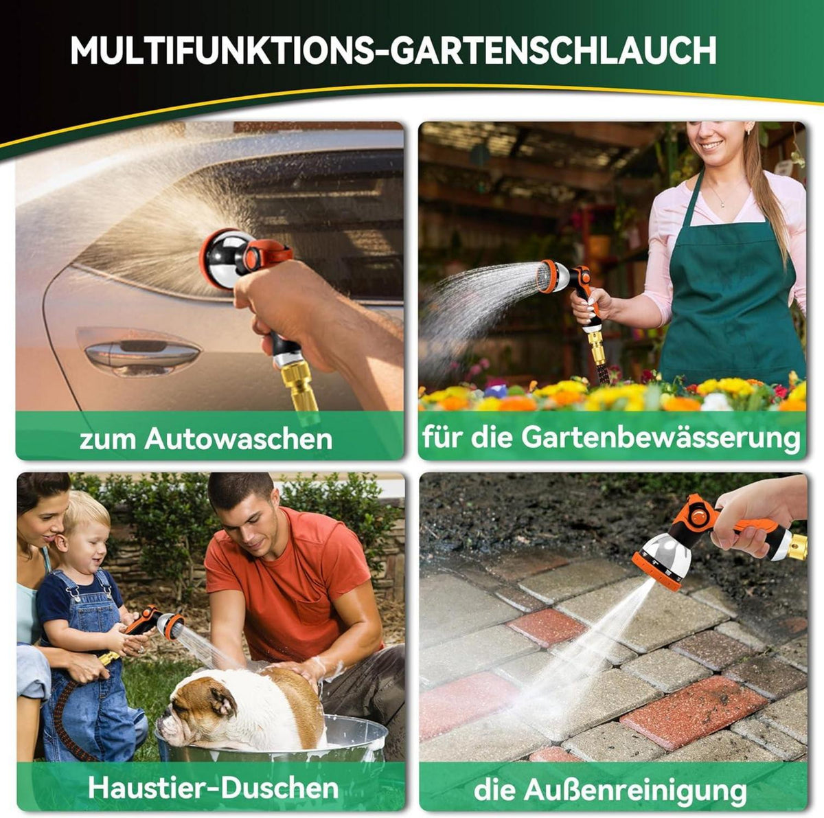 Flexibler Gartenschlauch 45,5m 3-lagig Latex 3/4 Zoll 1/2 Zoll Metallanschlüsse