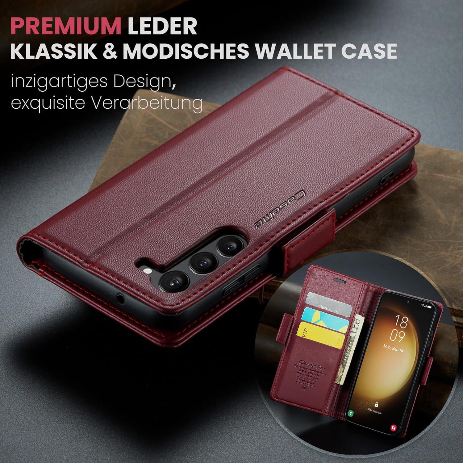 Handyhülle Samsung Galaxy S23 5G Leder RFID Rot 6,1 Zoll