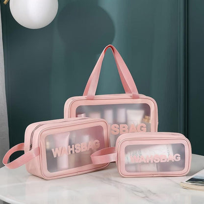 Transparente PVC Kulturbeutel Set 4er Rosa - Reise