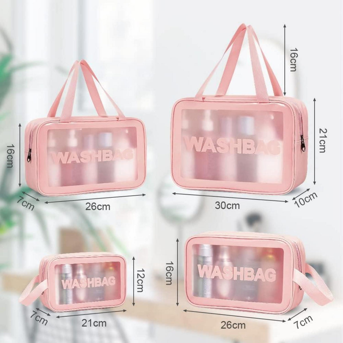 Transparente PVC Kulturbeutel Damen Herren 5er Set Rosa