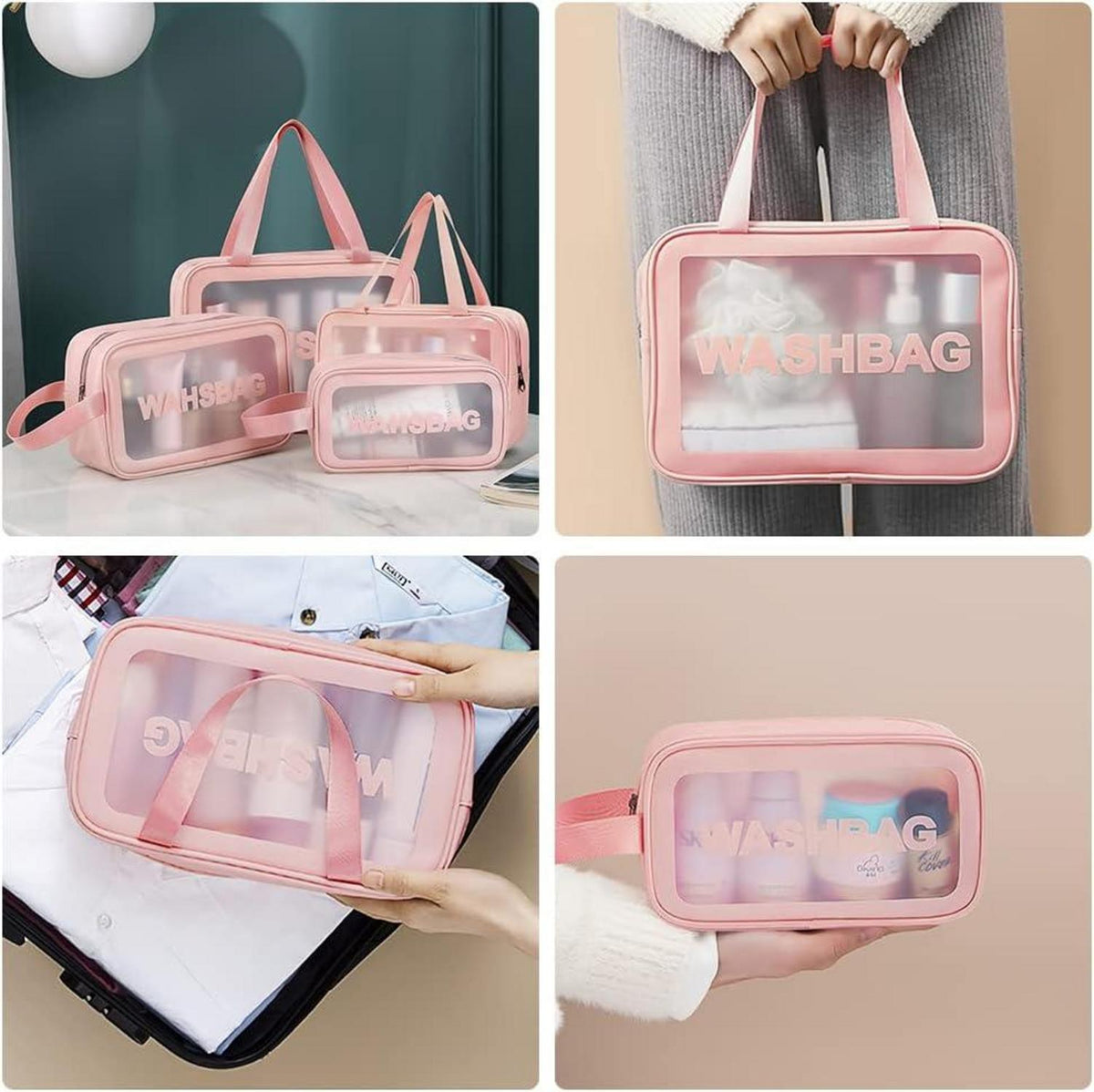 Transparente PVC Kosmetiktaschen Set 5-teilig Reise Kultur Make-up Tasche Rosa