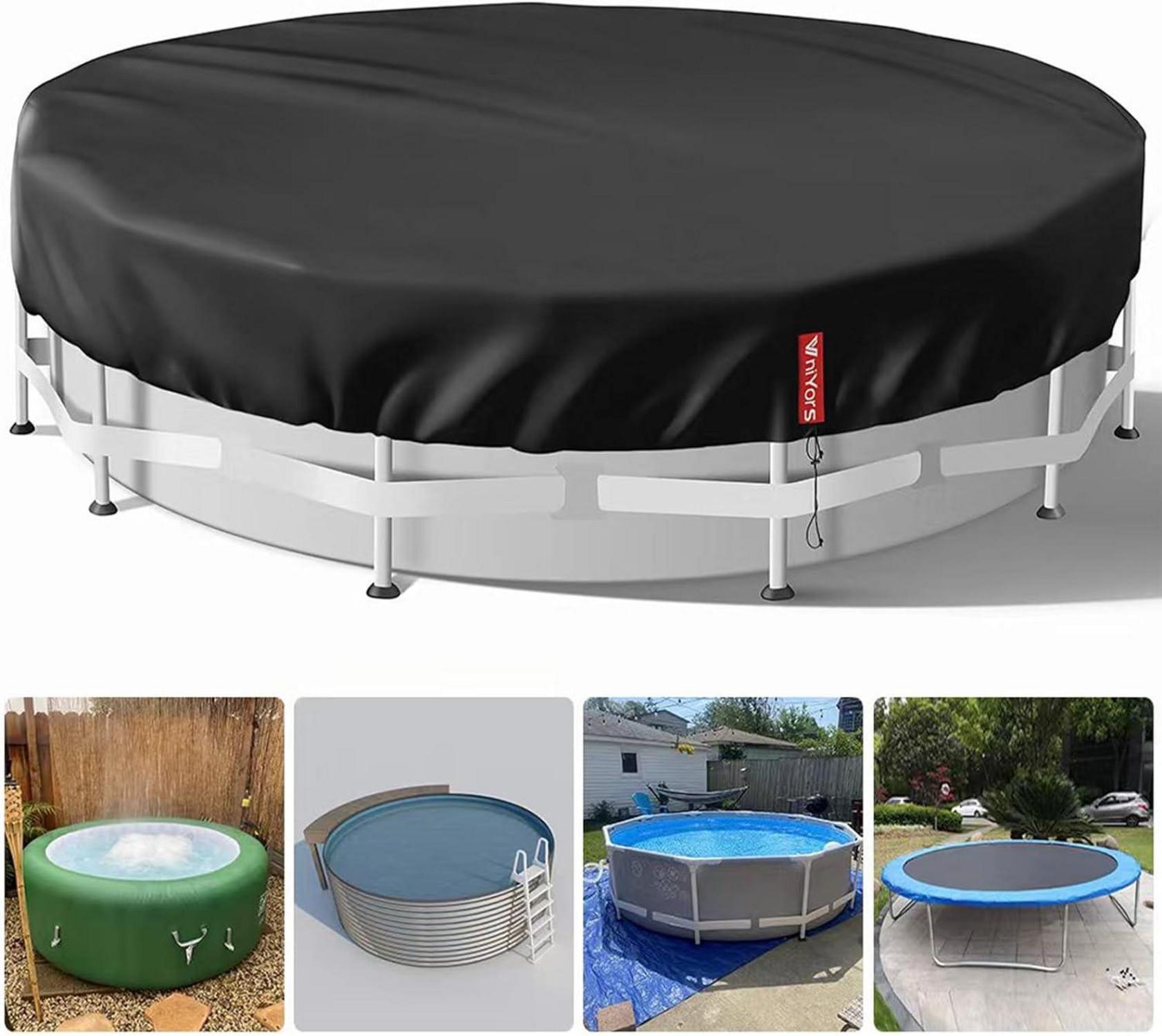 Runde Poolabdeckung 366 cm Schwarz Uv-Schutz Kordelzug BodennäGel