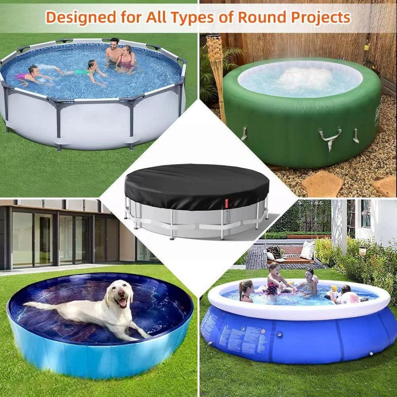 Runde Poolabdeckung 366, Pool Abdeckplane mit UV-Schutz und Kordelzug - Schwarz