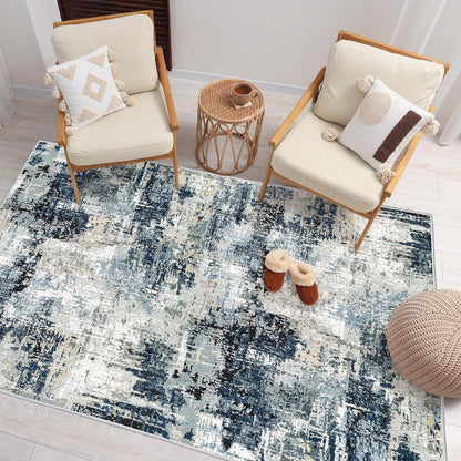 Kurzflor Teppich Flauschiger Boho Design 120x170 cm Modern Blau Grau
