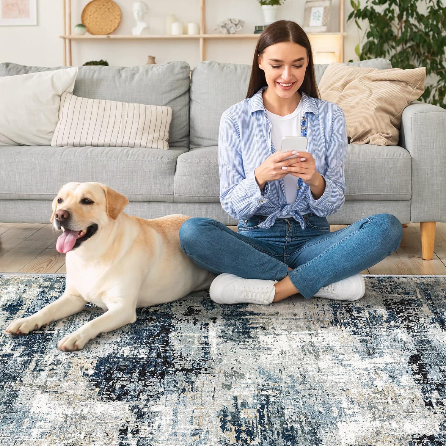 Kurzflor Teppich Moderner Schlafzimmer Teppich Groß Blau