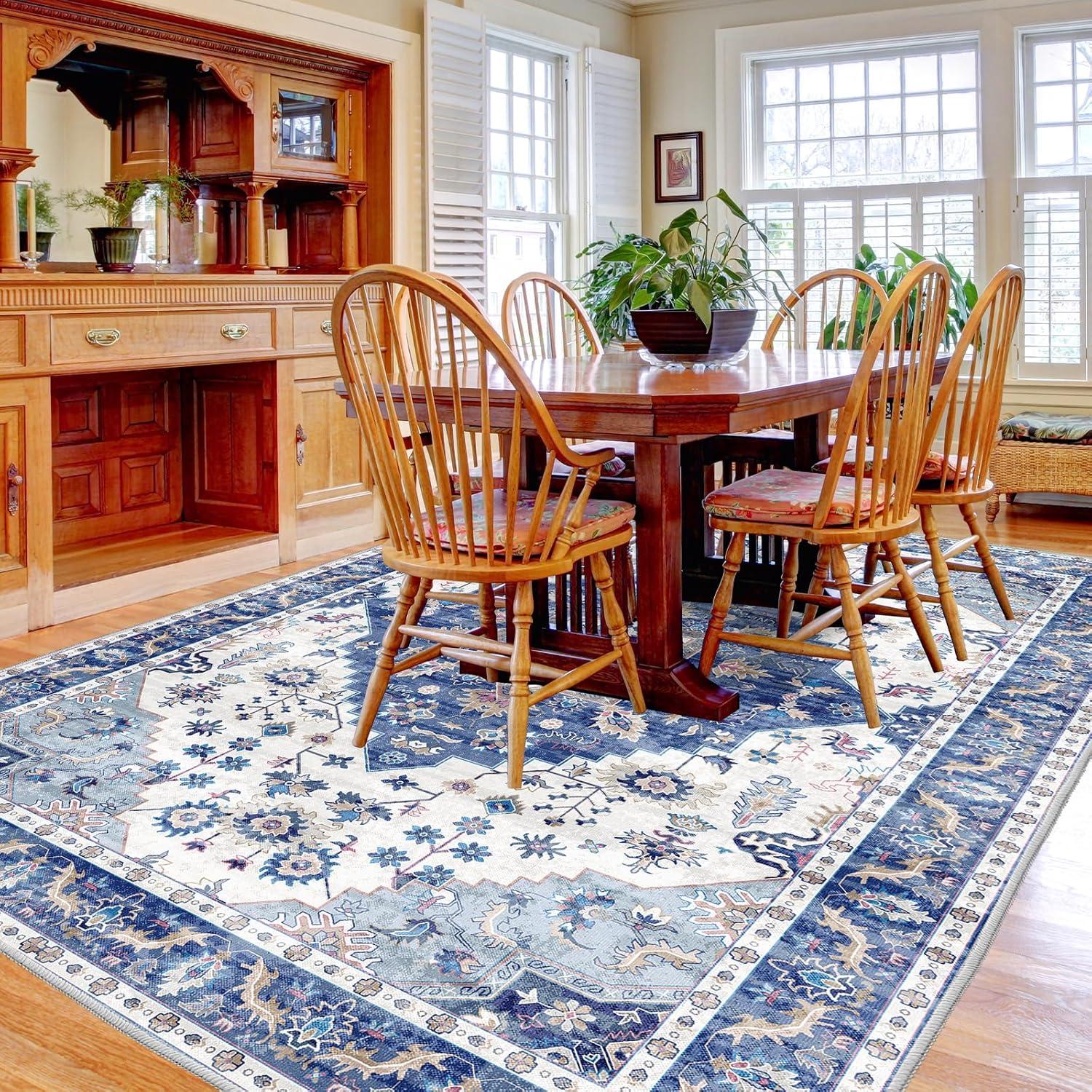 Vintage Teppich Blau 200x300 cm für Wohnzimmer