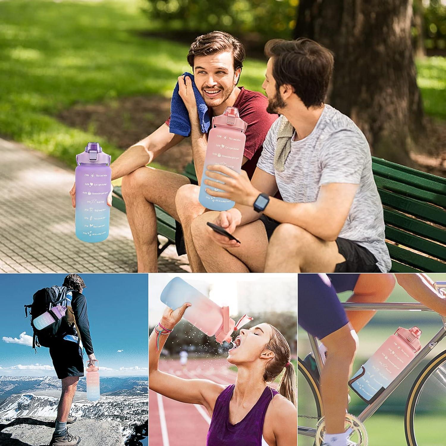 KETIEE Trinkflasche 2L mit Strohhalm Zeitmarkierung BPA-frei