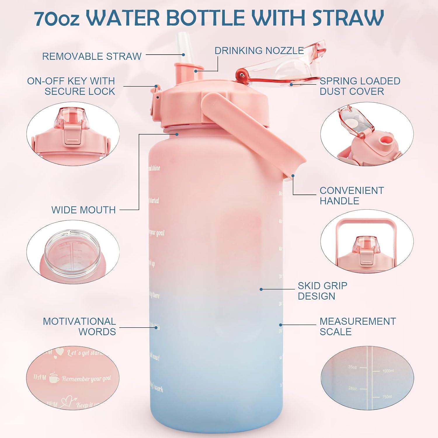 2L BPA-freie Trinkflasche mit Strohhalm & Zeitmarkierung, auslaufsicher