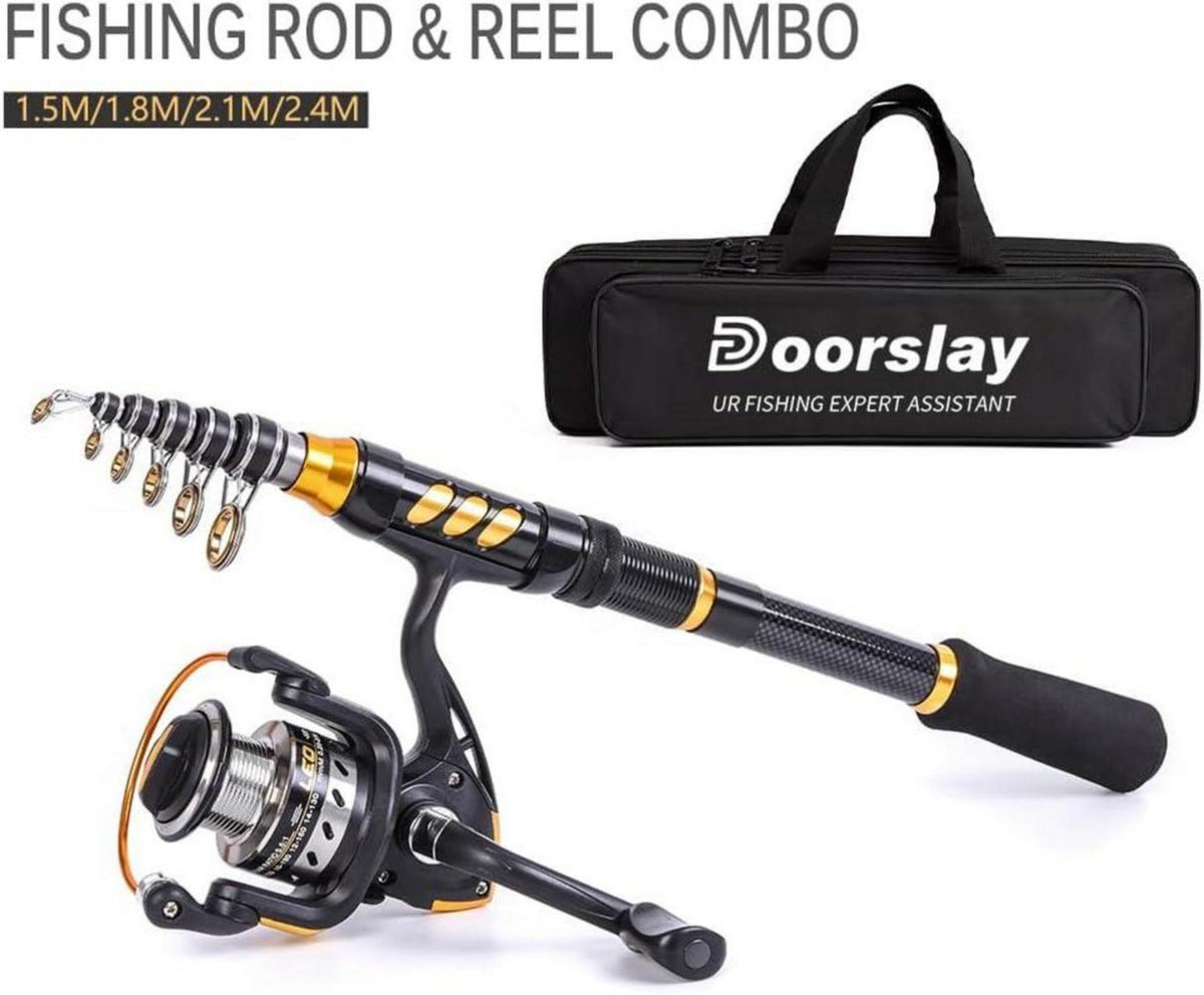 Doorslay Tragbares Angelset Teleskop Angelrute Angelrolle Set mit Angelschnur & Zubehör 1.5M