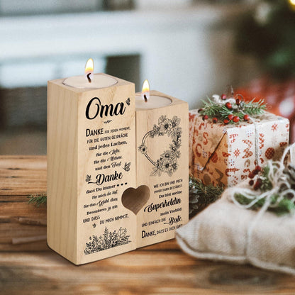 Herzform Kerzenhalter Holzgravur personalisiert für Oma
