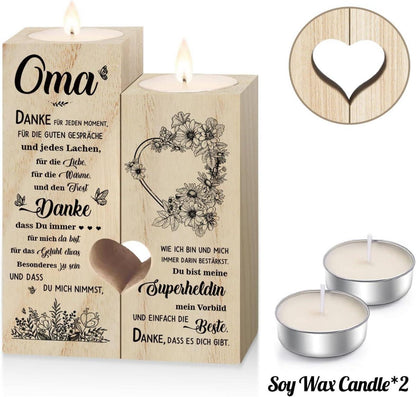 Herzförmiger Kerzenhalter Personalisierte Geschenk Oma Holz Gravur 12x9x4,5cm