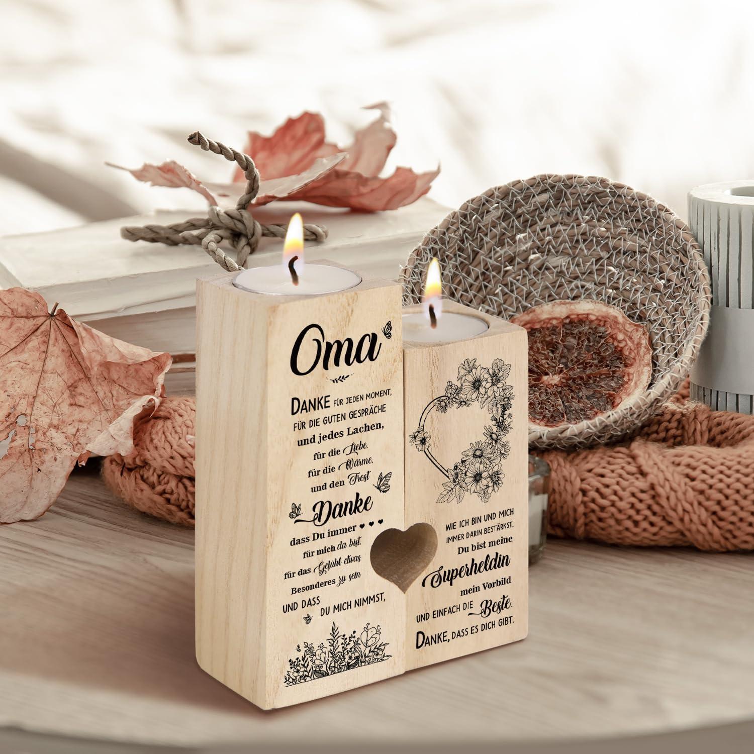 Herzförmiger Kerzenhalter Holz Personalisiert Oma Geschenk