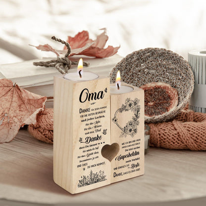 Herzförmiger Kerzenhalter Holz Personalisiert Oma Geschenk