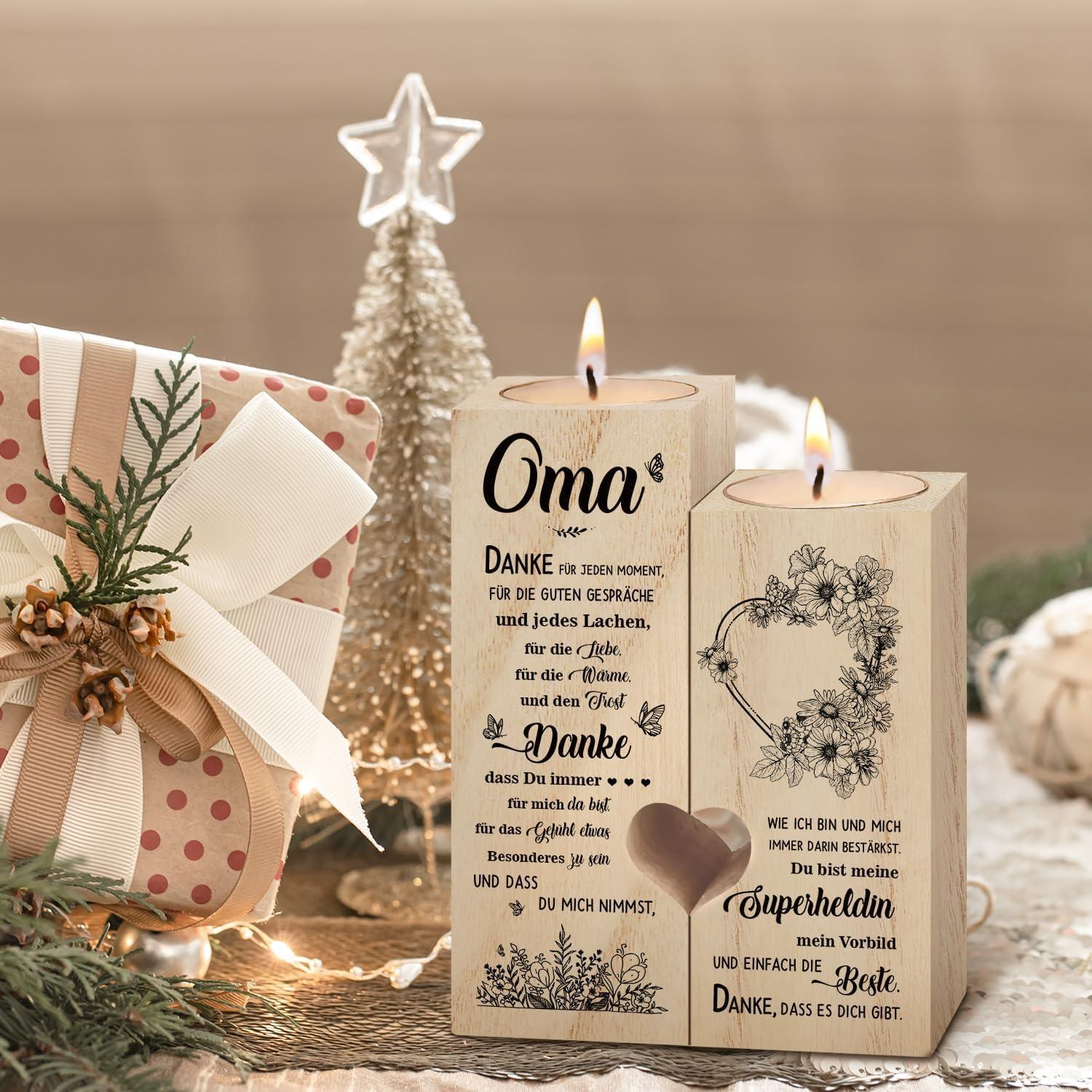 Personalisierter Herzkranz Kerzenhalter Holz Oma Geschenk Geburtstag