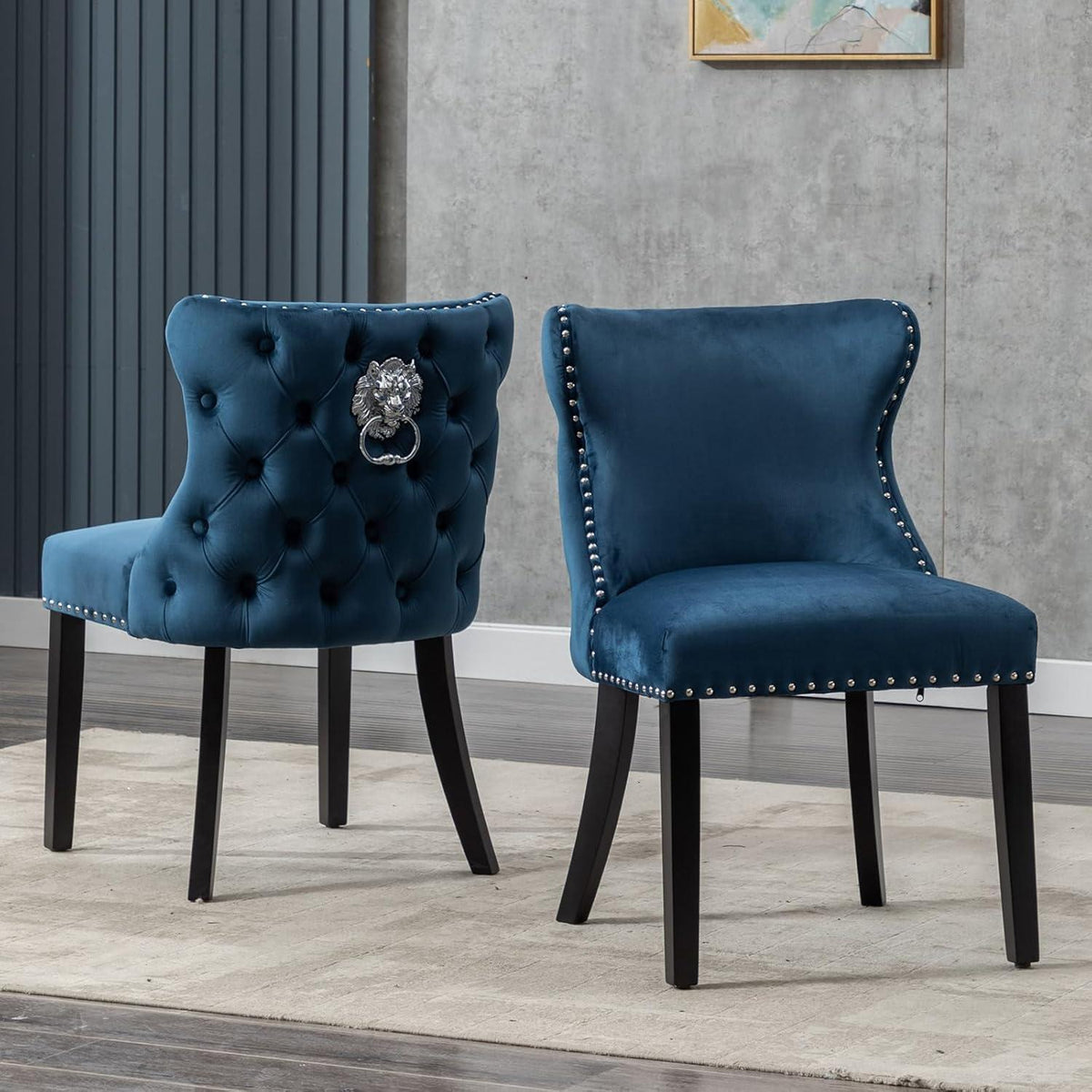 Samt Esszimmerstühle 2er Set – Blau-2, Gepolstert & Modern